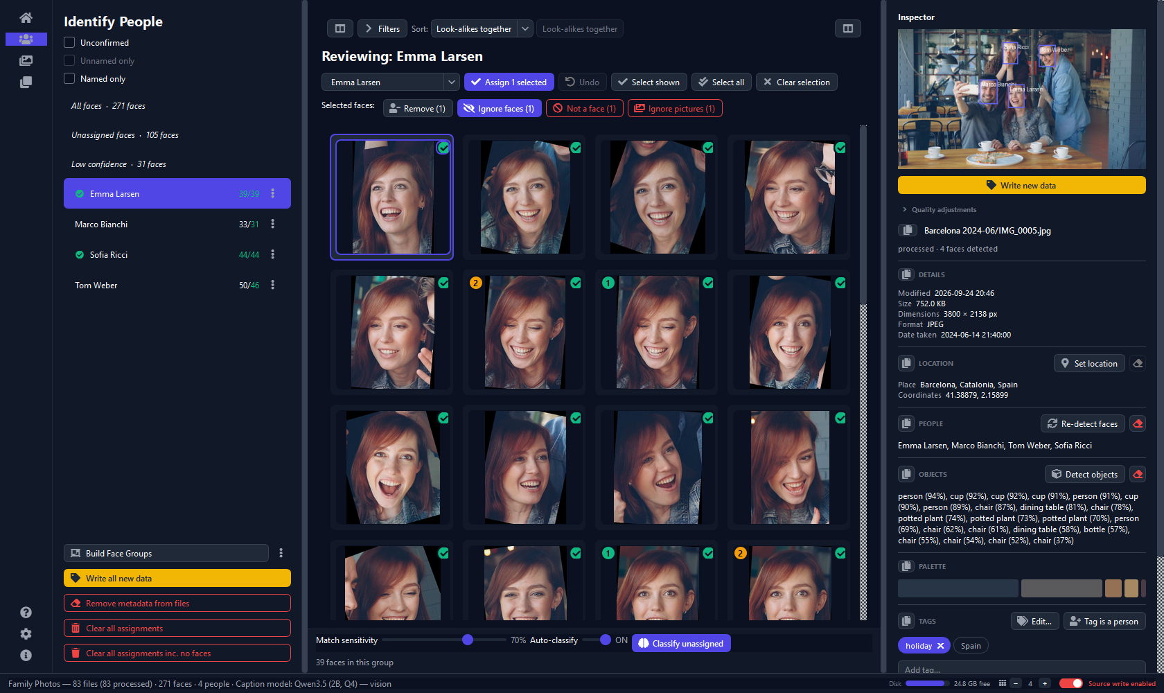 The Identify People page, showing clusters of detected faces waiting to be named
